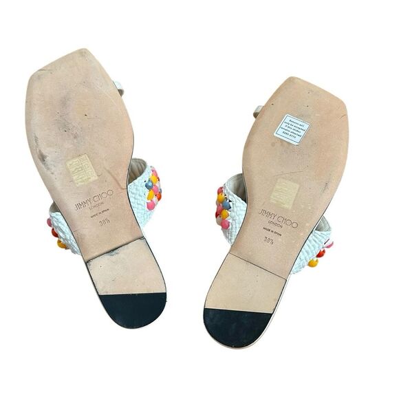 Jimmy Choo Women's White Amoure Flat Embellished Beaded Raffia Sandals size 38.5 - Picture 5 of 10